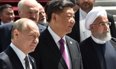 Gran Bretaña y Francia tratan de apaciguar a las tres potencias que más amenazan el mundo en estos momentos: Irán, China y Rusia. En la imagen (Vyacheslav Oseledko/AFP, vía Getty Images), el presidente de Rusia, Vladímir Putin; el de China, Xi Jinping, y el de Irán, Hasán Ruhaní, en Bishkek, Kirguistán, el 14 de junio de 2019.