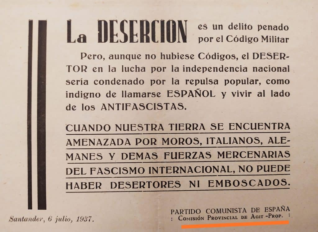 Propaganda de guerra del Frente Popular, ya en las cercanías de la derrota total en el norte, que encontré en un libro de texto del Instituto.