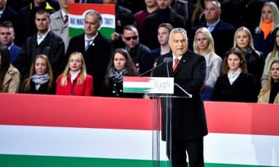 El primer ministro de Hungría, Viktor Orbán, en su discurso en la 'Marcha de la Paz', que conmemora la Revolución Húngara de 1956. REUTERS